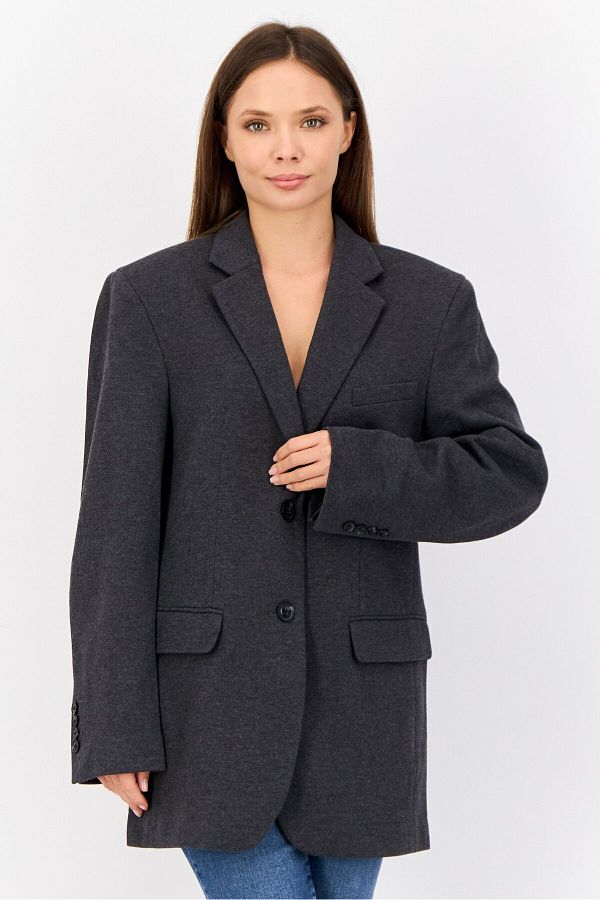 Esprit-Women Oversized Textured Semi Formal Blazer, Dark Grey 1