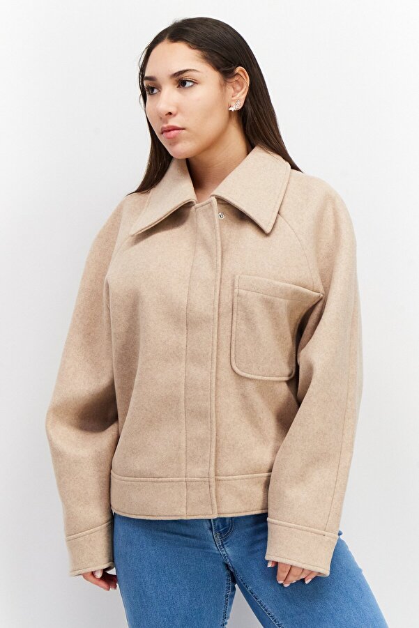 NA-KD-Women Oversized Chest Pocket Jacket, Beige 1