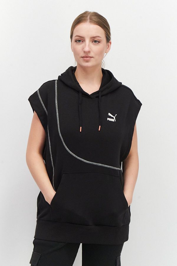 Puma-Women Sportswear Fit Convey Sleeveless Hoodie Sweatshirt, Black 1