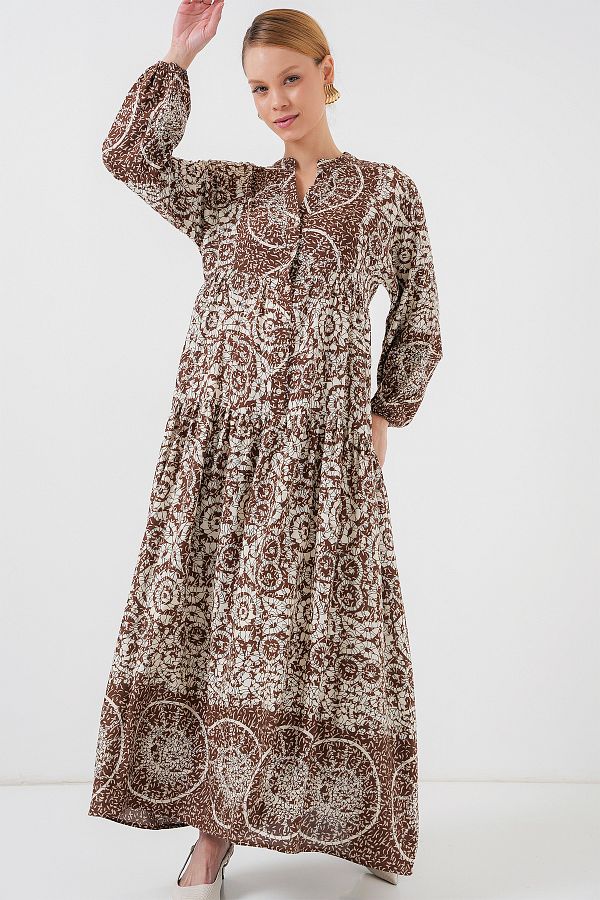 Bigdart-Y.Coffee Column Motivationel Spirited 2423 Authentic Patterned Hijab Dress 1