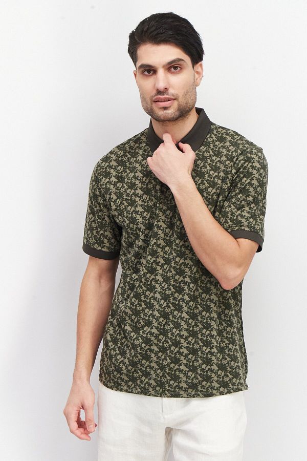 Kenneth Cole-Men Regular Fit Short Sleeve Floral Print Polo Shirt, Green 1