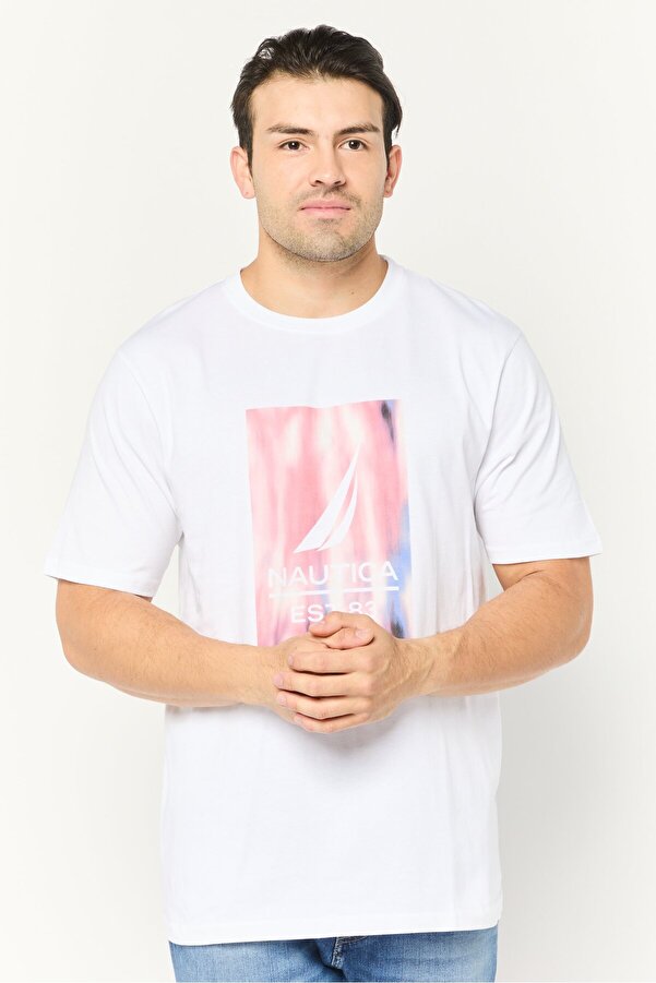 Nautica-Men Crew Neck Short Sleeve Printed T-Shirts, White 1