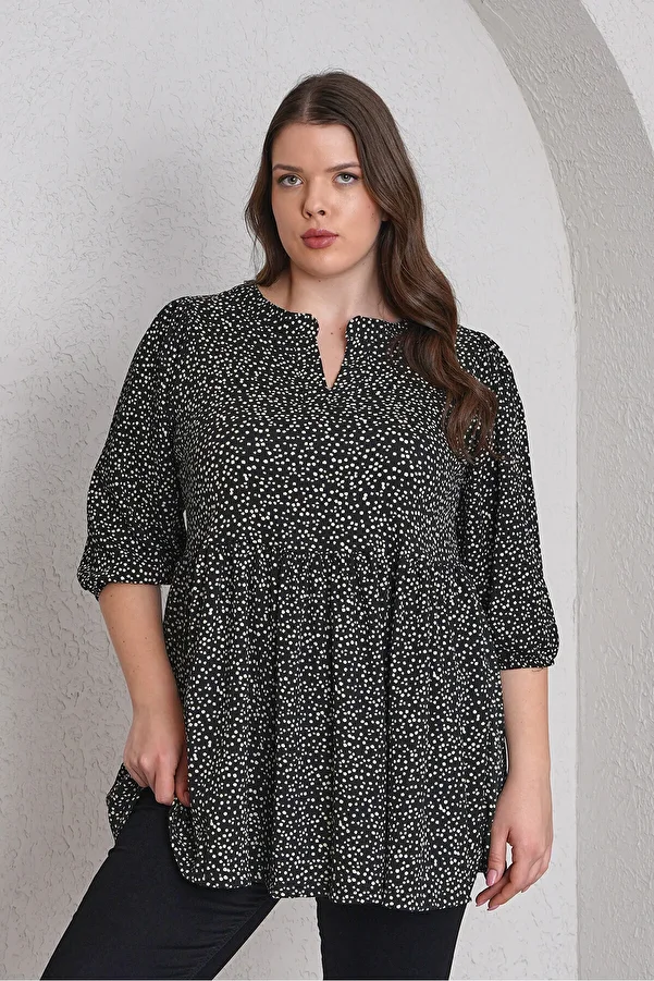 Büyük Moda-Dot Patterned Bluz 1