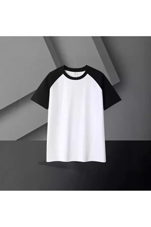 LA GULER-Μαύρο μανίκι Raglan Λευκό Unisex Σχέδιο Oversize T-Shirt 1