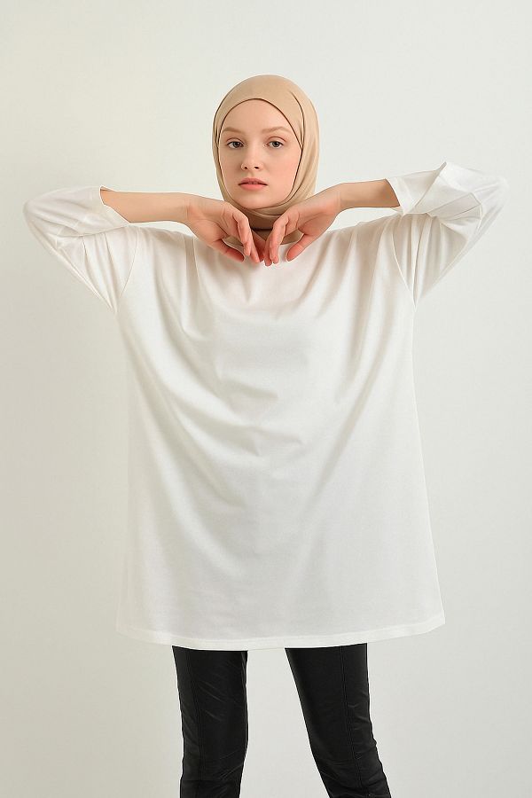 mirach-Tunica alba tricotata cu maneca lunga - Rochie modesta islamica pentru femei, design elegant si confortabil 1