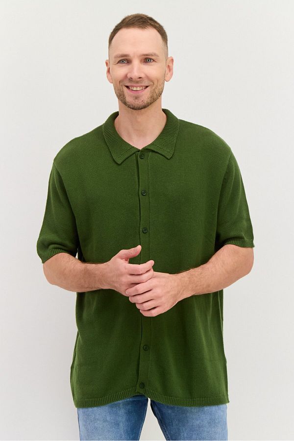 Asos Design-Men Tall Fit Knitted Short Sleeve Polo Shirts, Green 1