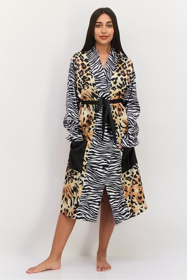 Asos Design-Women Animal Print Belted Robes, Black Combo 1