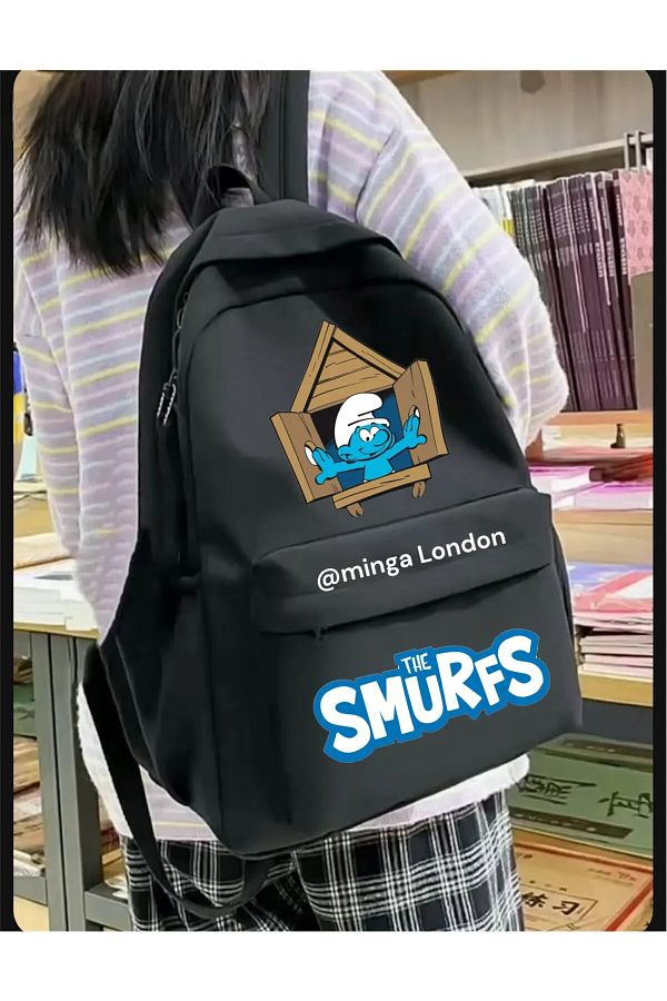 weywot-Black the Smurfs Smurfs Double Printed School, Classroom, Course Backpack 1