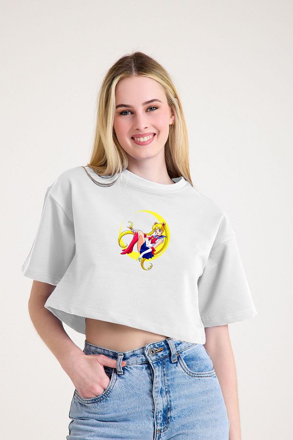 PURE EFFECT-Crop din țesătură groasă imprimată Sailor Moon supradimensionat 1