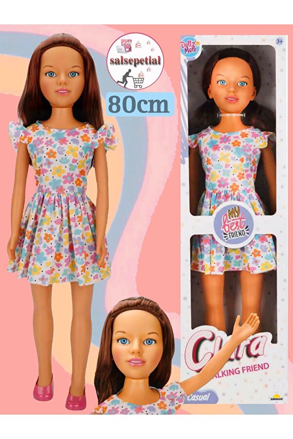Salsepetial Büyük Boy Et Bebek 80cm Yürüyüş Arkadaşım Clara Bebek 80cm Oyuncak Bebek Çiçekli Elbiseli