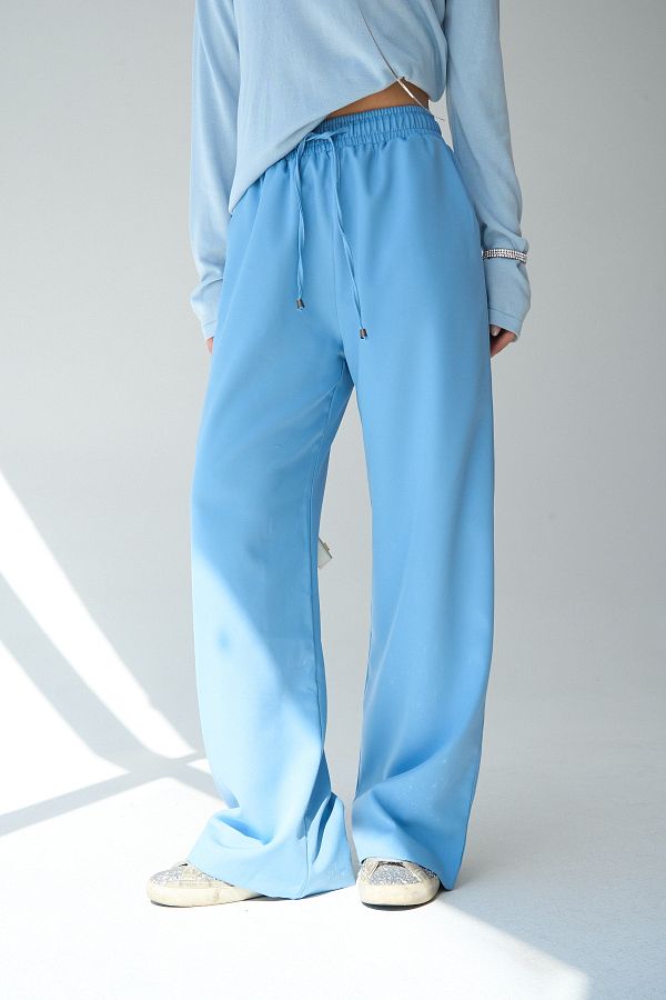 LOOSH-Women's Blue High Waist Lace up Wide Cut Pants 1