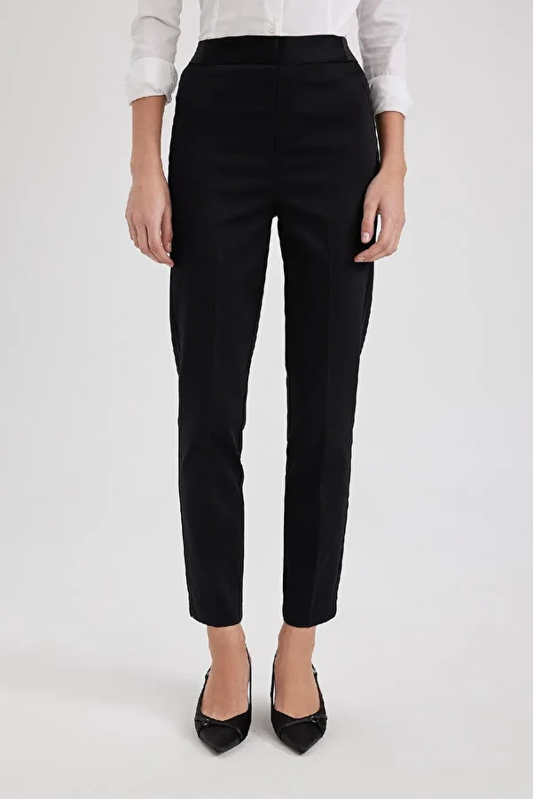 DeFacto-Schwarze Satinhose – normale Taille, elastisch, gerades Bein J8743az24wn 1