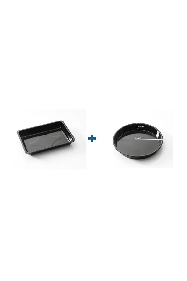 COOK-LAB-Black Glossy Enamel Round and Square Oven Tray Set 26 and 26*37 cm 2 Pieces 1