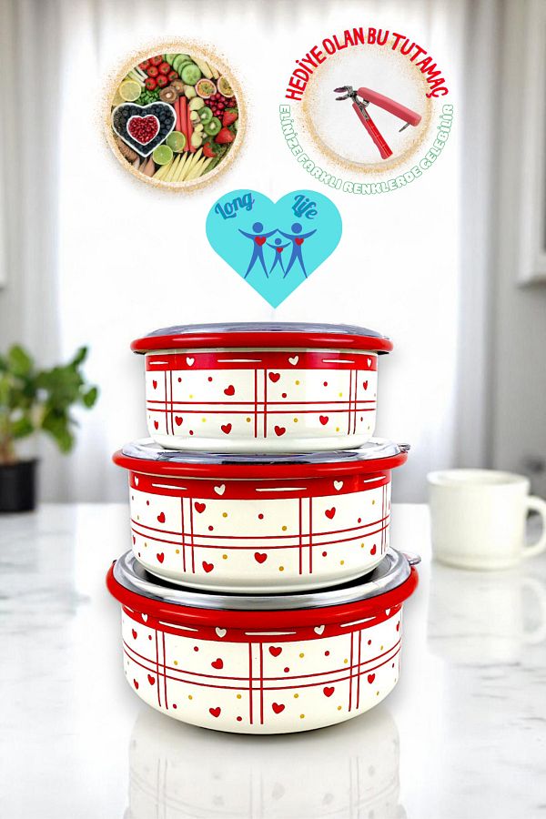 İnci Emaye-No. 14 - 16 - 18 Enameled Storage Container Set of 3 1