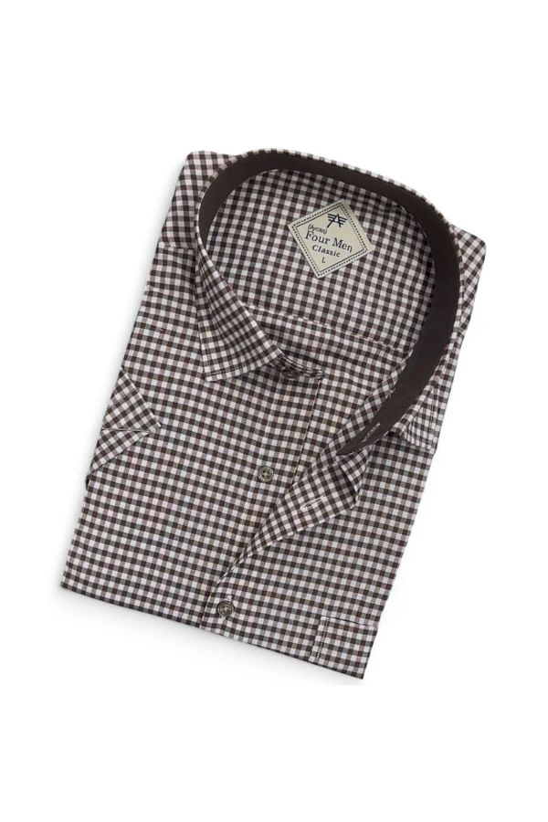 GÖMLEK GALERİSİ-Men's Classic Relaxed Fit Short Sleeve Plaid Shirt with Pockets 1