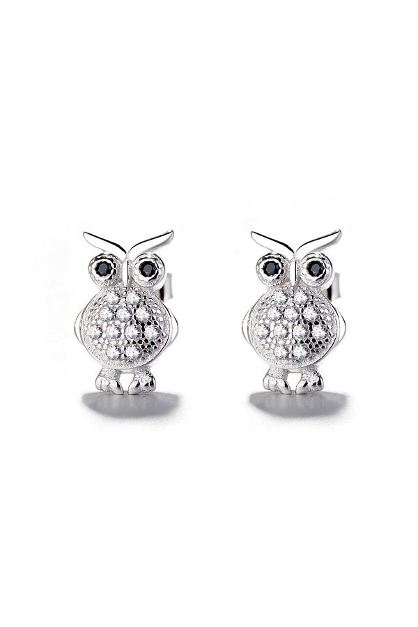 delis-925 Silver Earrings, Jw694, Owl Pattern, Rhodium Plated 1