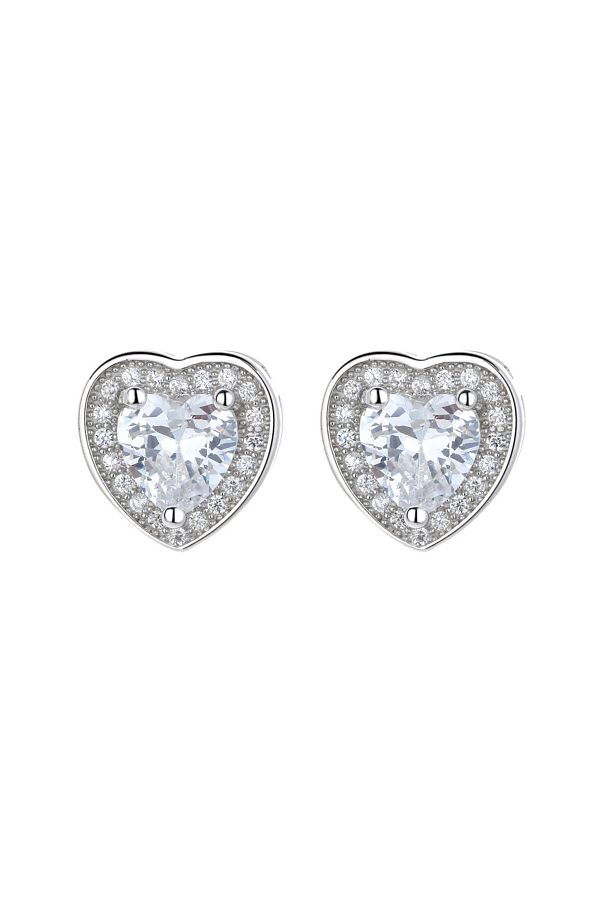 delis-925 Silver Earrings, Jw804, Heart Pattern, Rhodium Plated 1