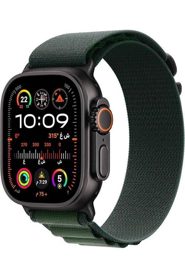 Apple-ساعة Ultra 2 (2024) GPS + Cellular 49 مم، هيكل من التيتانيوم الأسود مع حلقة Alpine خضراء داكنة 1