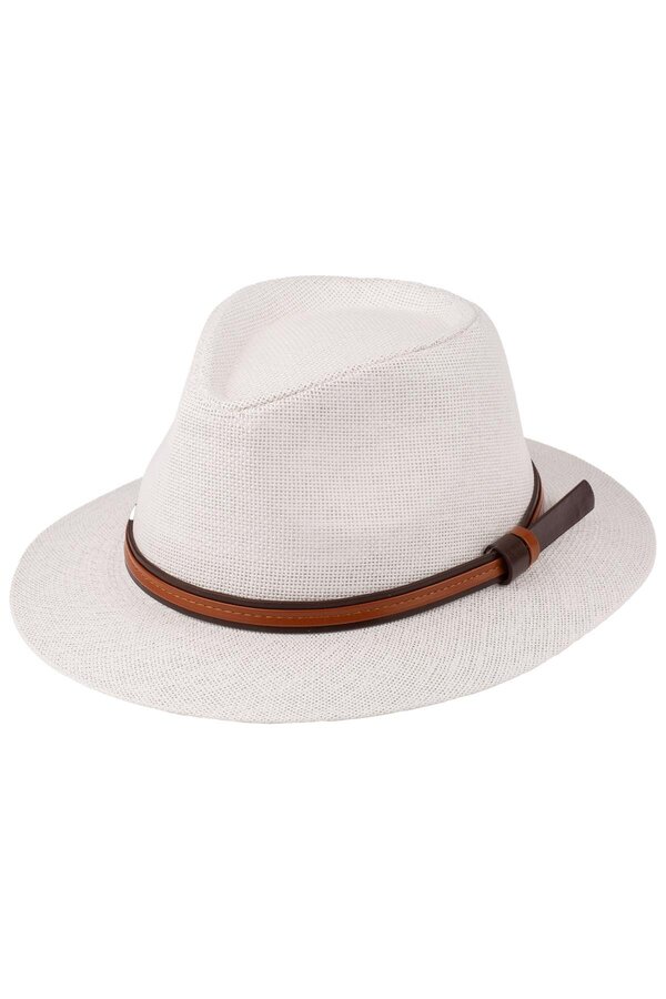 C&City-Men's Belt Detailed Wide Brim Straw Hat Y25750-02 White 1
