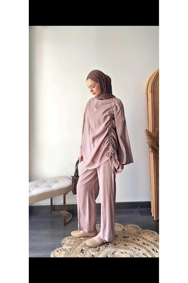 Butik-Side Tie Gathered Double Suit 1