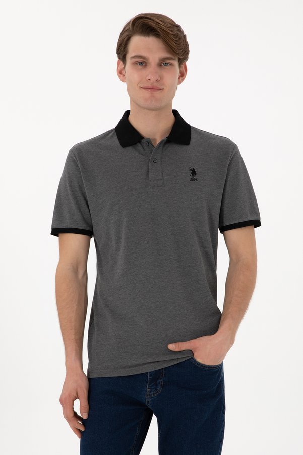 U.S. Polo Assn. Men Regular Fit Polo Collar Anthracite Melange Basic T-Shirt 50305989-VR081