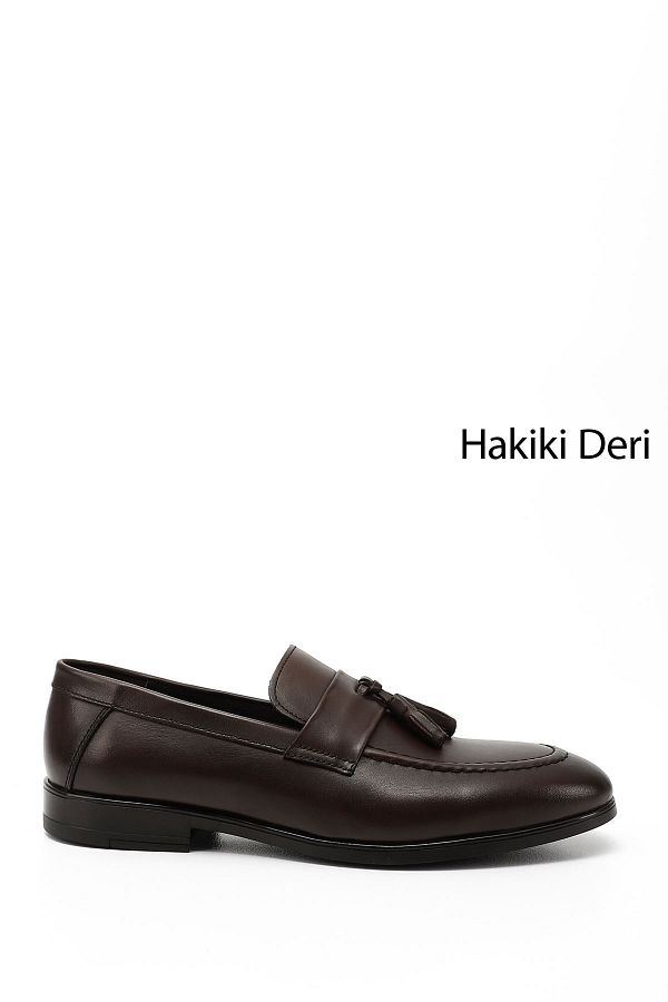 GÖNDERİ(R)-Men's Brown Tasseled Genuine Leather Loafer Shoes 1