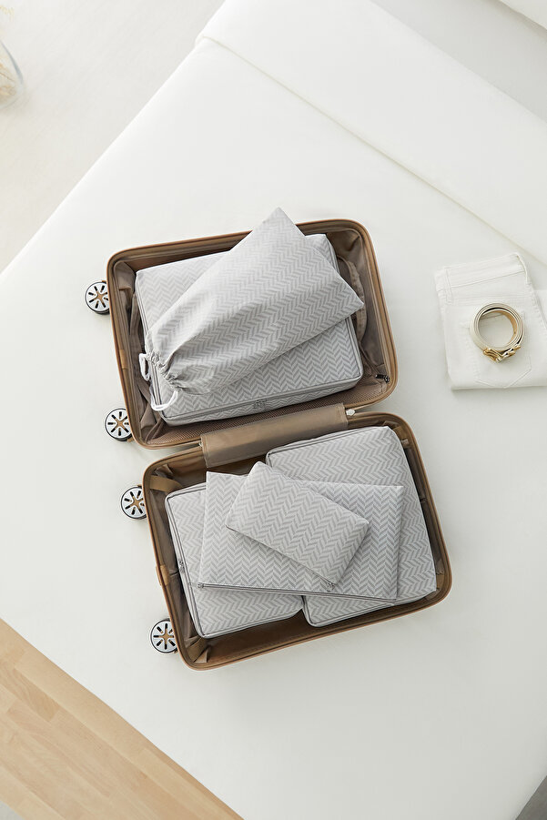 Ocean Home Textile 6'lı Gri Balıksırtı Bebek Doğum Hastane Çıkışı Çanta Düzenleyici Çok Amaçlı Organizer