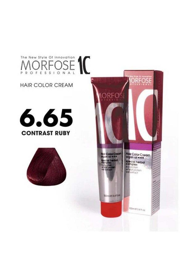 Morfose-Morfose 10 Hair Color Cream with Argan Oil - Contrast Ruby (6.65), 100ml 1
