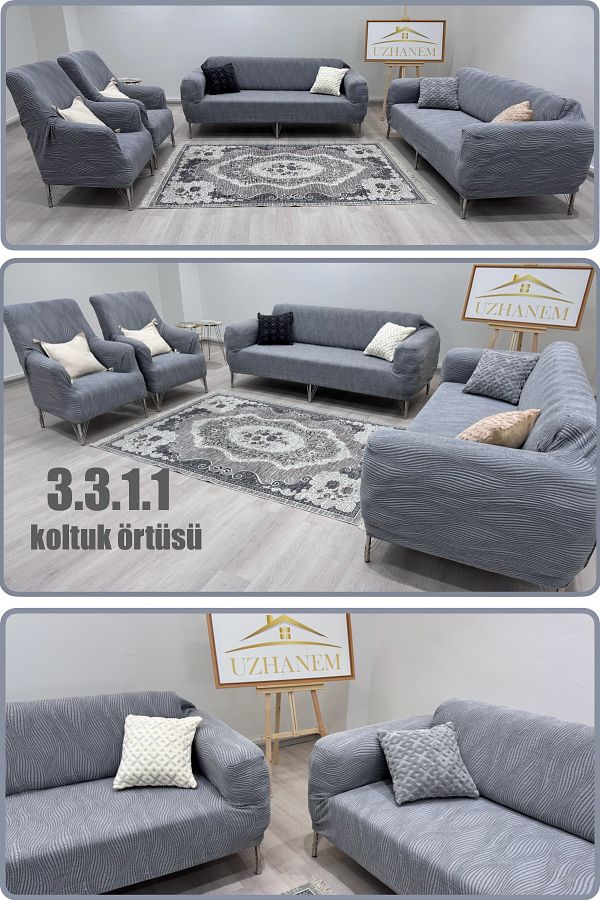 uzhanem-3 3 1 1 Еластичен, еластичен, перещ се, памучен жакардов калъф за диван (сив) 1