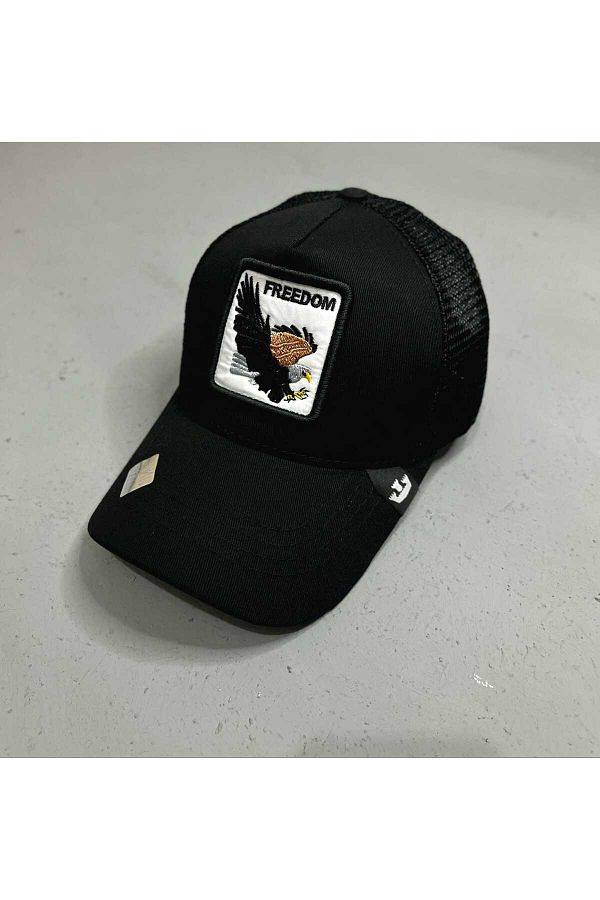 ZERAMİNE-Black Animal Figured Unisex Hat Mesh Adjustable Snap Fastener 1