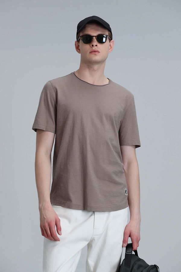 Lufian-111020203 Junya Ανδρικό Basic T-Shirt Ανδρικό T-shirt Camel 1