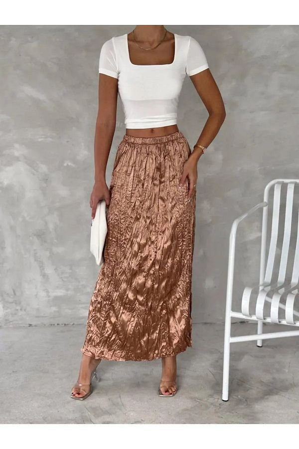 Depox-Women's Cropped Long Satin Skirt 1