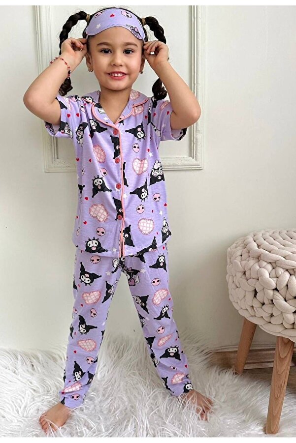 Genel Markalar Kız çocuk Kuromi kısa kollu mor pijama takımı