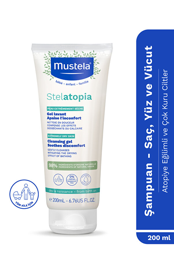 Mustela %98 Doğal Içerikli Stelatopia Çok Kuru Ve Atopik Ciltler Nemlendirici Şampuan Yüz Vücut Saç 200ml