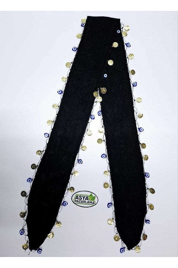 ASYA PAZARLAMA-5 Pieces of Black Sea Black Evil Eye Beaded Keşan, Scarf, Shawl, Scarf, Hair Band, Bandana 1