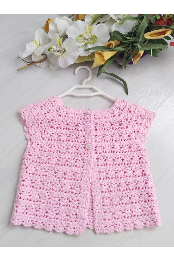 8 Ekim Tasarım Atölyesi 0_1 Yaş Örgü Tarz Pembe Bebek Yelek