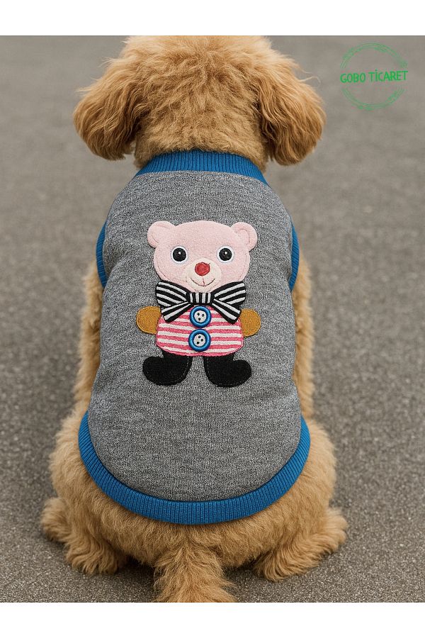 Goboticaret-Cute White Teddy Bear Accessory Appliqued Gray Cat Dog Outfit Dress 1