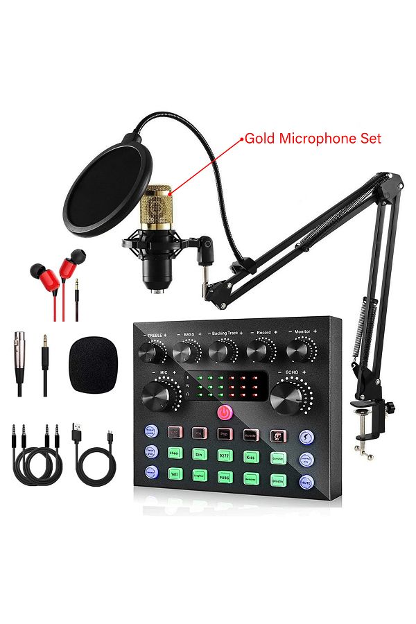 Choice-With Gold Mic V8S Live Sound Card Podcast Equipment Bundle,with Microphone Set Device,Music/Recordin 1