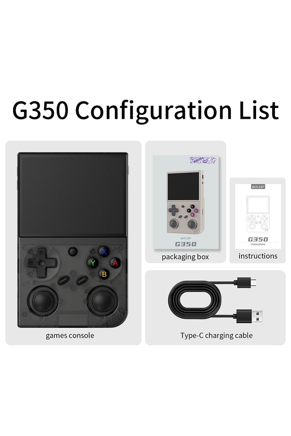 Choice-Transparent Black BATLEXP G350 Retro Handheld Game Console Linux 64-bit System 3.5" IPS Screen RK332 1
