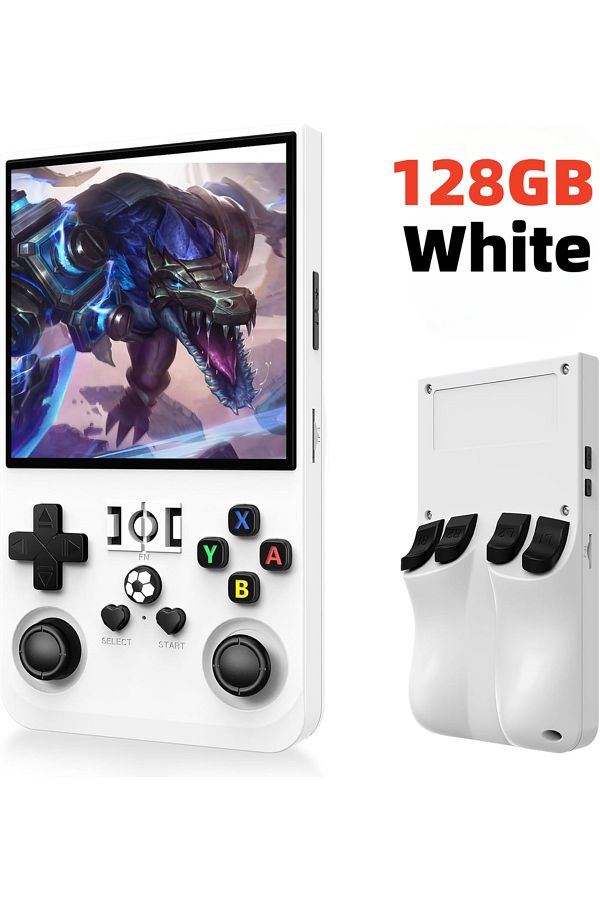 ZUIDID-White 128GB R36 pro Open Source Retro Handheld Video Game Console with 3.5 Inch IPS Screen 128GB Por 1
