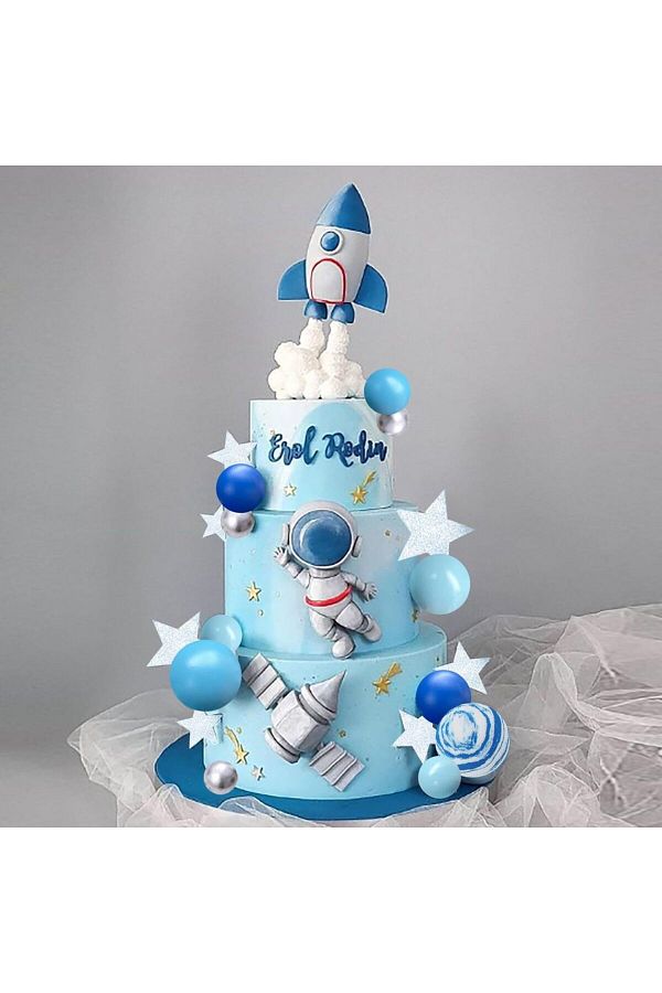 Choice-Astronaut set Space Cake Toppers Outer Space Astronaut Figurines Rocket Balls and Stars Space Theme 1