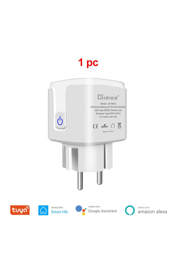 Choice-1 Pc Tuya Smart Wifi Plug 20a Remote Control Smart Socket Outlet Eu Power Monitor Timer Function Wor 1