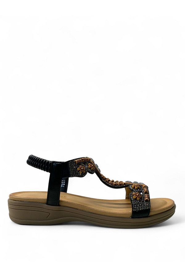 Tuğba Ortopedi-7053 Women's Anatomical Black Stone Sandals 1