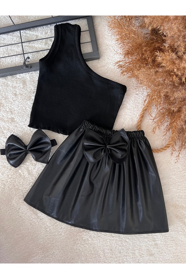 BAHNUR BEBEK ÇOCUK DERi ETEK CROP VE BANDANA ALT ÜST YAZLIK TAKIM