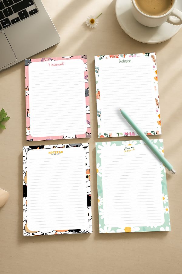 inkglo-A5 Memo Pad Set 4 Pcs Cat and Floral Designs 50 Sheets 15X21 cm Notepad Diary Notepad 1