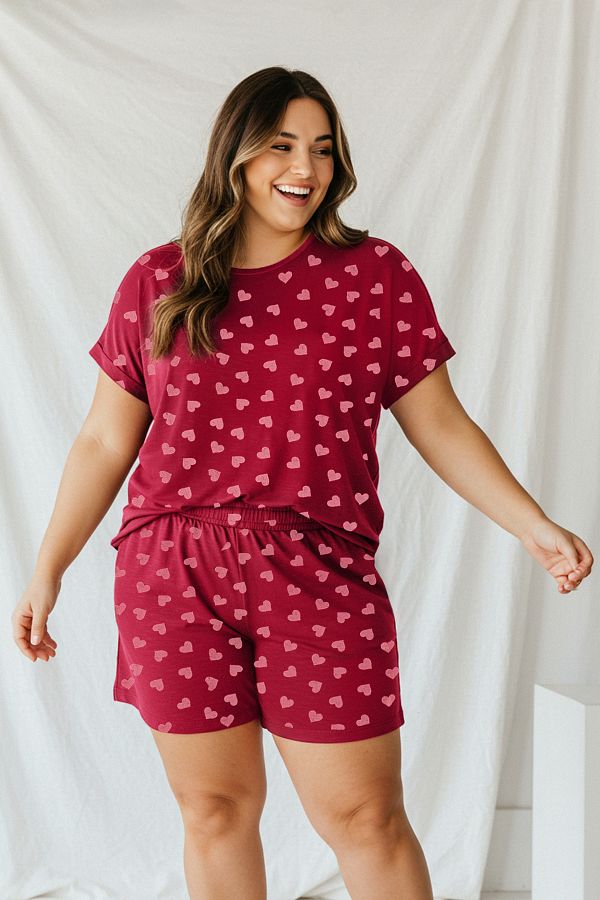 Edit by Trendyol-Claret Red Heart Patterned Knitted Large Size Pajama Set Tedss25Ai00005 1