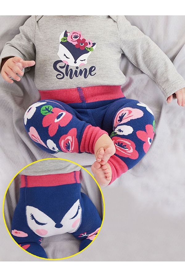 Denokids-Fox Baby Girl Navy Blue Pink Tights-Pants 1