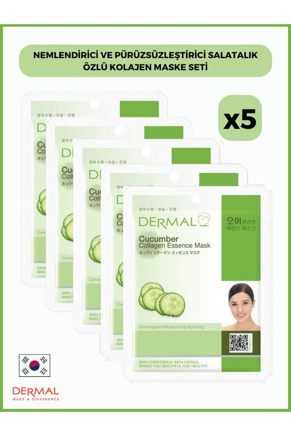Dermal-Moisturizing and Smoothing Collagen Mask - Cucumber Extract, 23 Gr, 5 Pieces 1