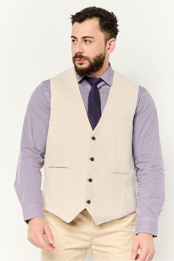 Asos Design-Men Textured Sleeveless Blazer Vest, Beige 1