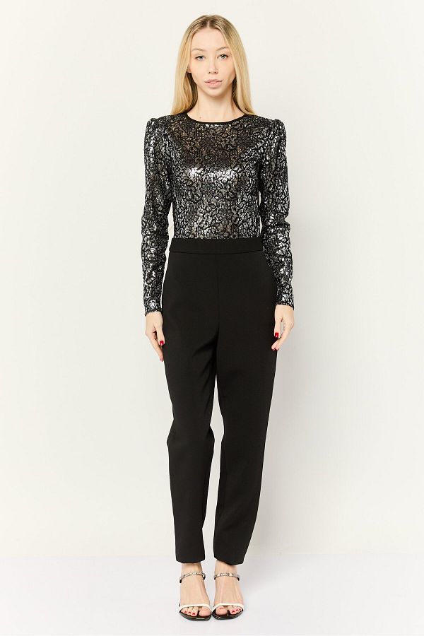 Michael Kors-Women Sequined Long Sleeve Jumpsuit, Black 1